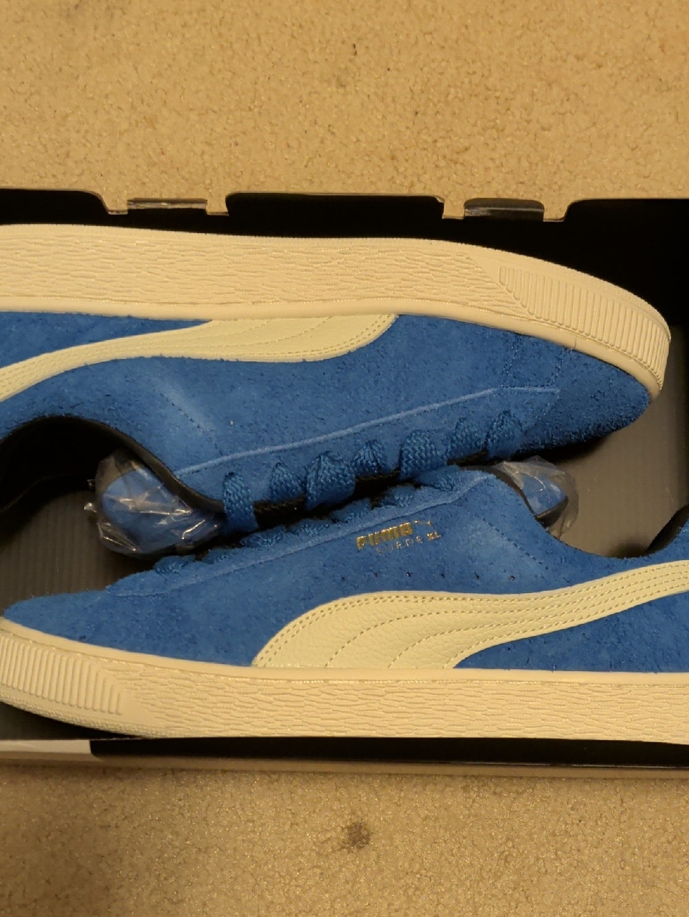 Puma Blue Suede Sneakers with Cream Stripe